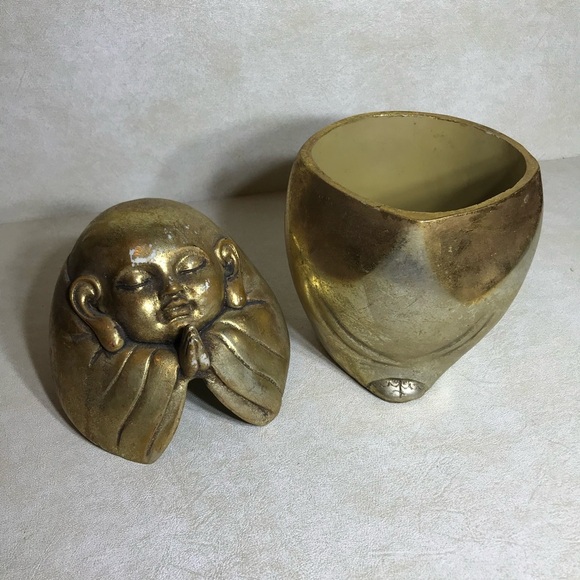 Rare BUDDAH UNIVERSAL 8" Approx GOLD FINISH PLASTER STATUARY Chest 2 PIECE - Picture 10 of 16